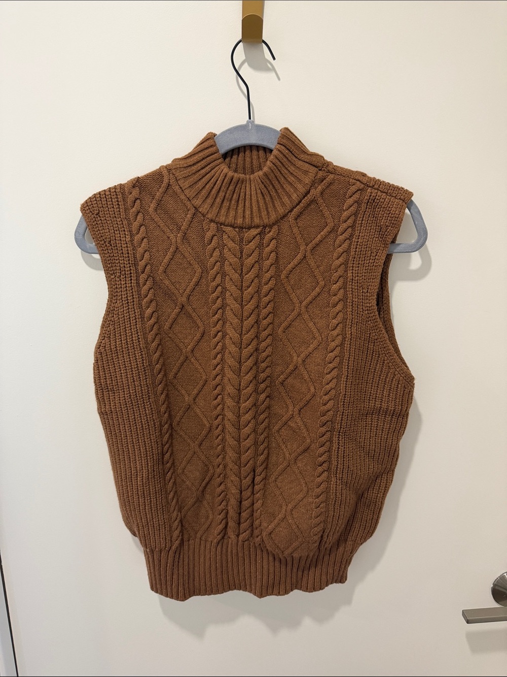 Varley Brown Cable Knit Sleeveless Turtleneck Vest